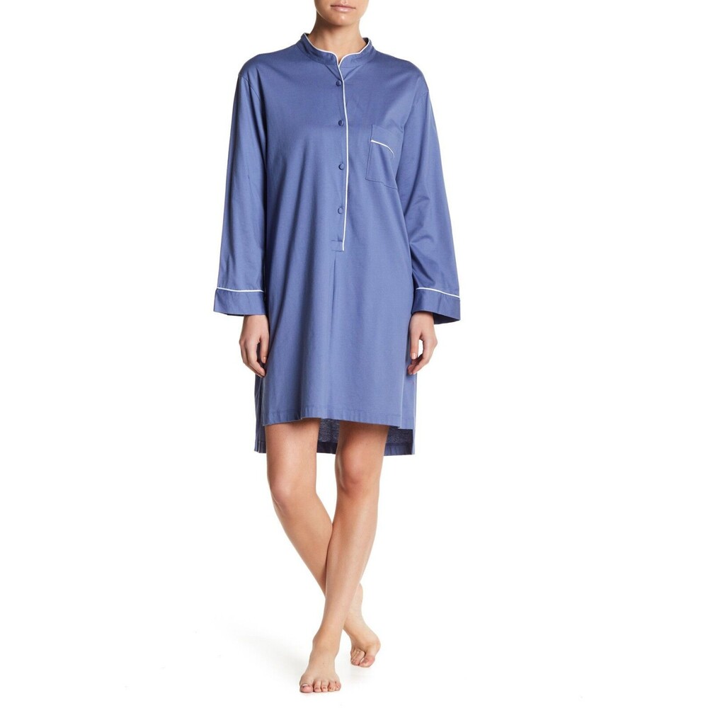 NWT New Designer Natori Womens S SleepShirt Cotton Blue White Supima Cotton Soft